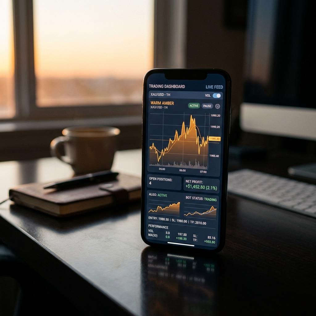 Interface de trading algorithmique Vaste Cautévane sur smartphone
